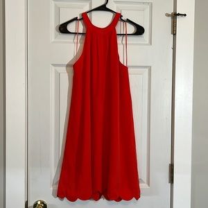 Red/Coral halter neck, scallop hem mini dress